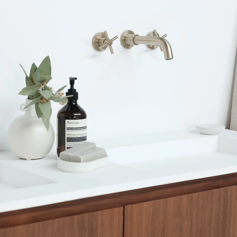 Conjunto de baño Ann mueble corto Nogal - Julian Blanco Mate - 150 cm
