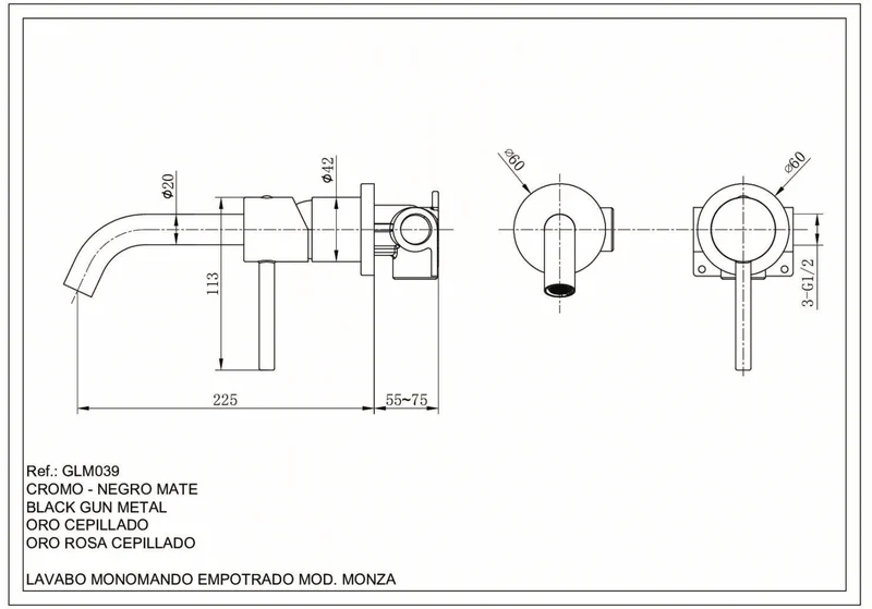 Grifería Lavabo Empotrada Monza Oro Cepillado - Imex | Diseño Minimalista