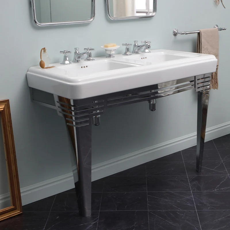 Lavabo Doble Grande con Base Metálica Fifties Vintage | Balneo Toscia 130cm