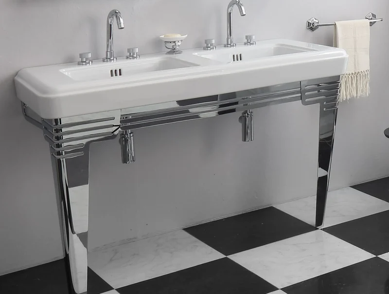Lavabo Doble Grande con Base Metálica Fifties Vintage | Balneo Toscia 130cm