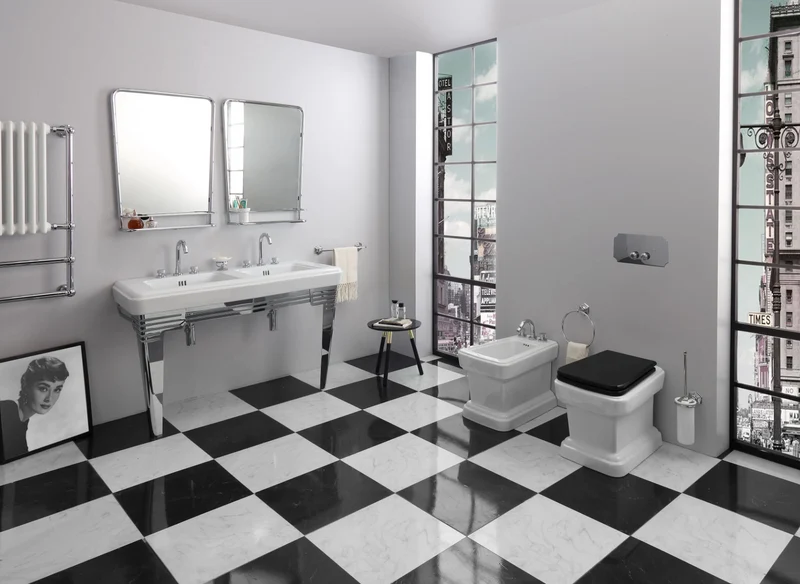 Lavabo Doble Grande con Base Metálica Fifties Vintage | Balneo Toscia 130cm