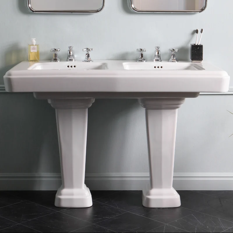 Lavabo Doble Grande con Doble Pedestal Fifties Vintage | Balneo Toscia 130cm