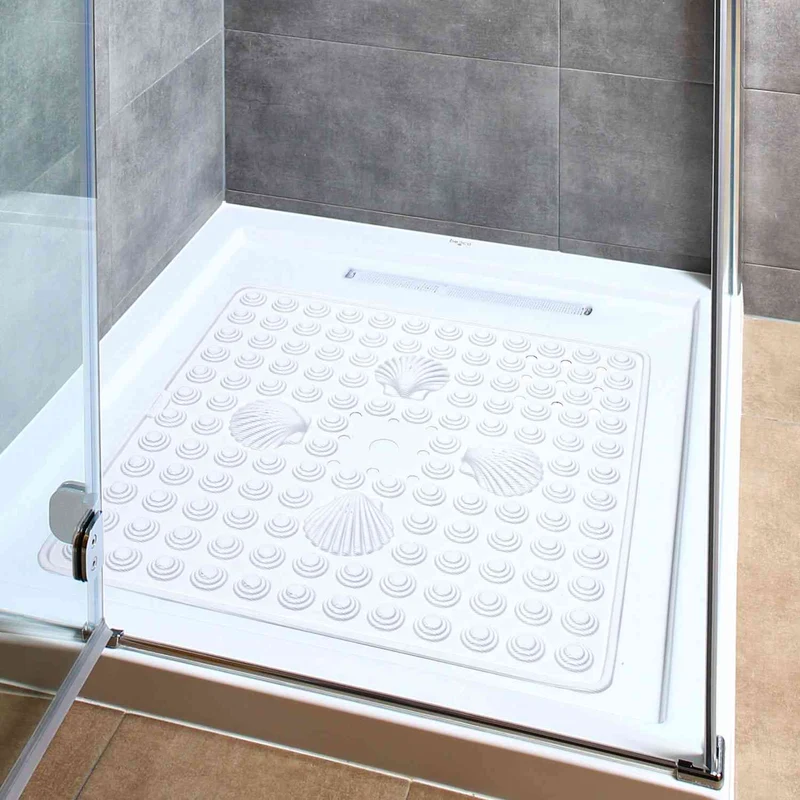 Tatkraft Shell - Alfombra de Ducha Antideslizante, 48x48 cm, Resistente al Moho, Lavable a máquina, fabricada en Italia, Color Blanco