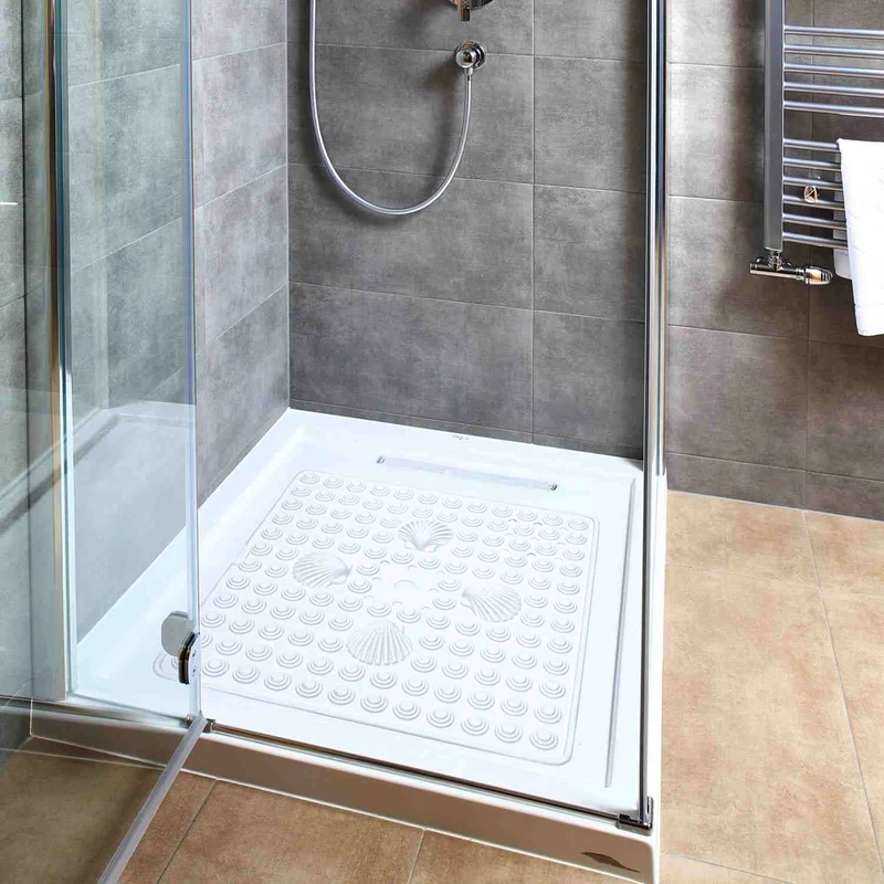 Tatkraft Shell - Alfombra de Ducha Antideslizante, 48x48 cm, Resistente al Moho, Lavable a máquina, fabricada en Italia, Color Blanco