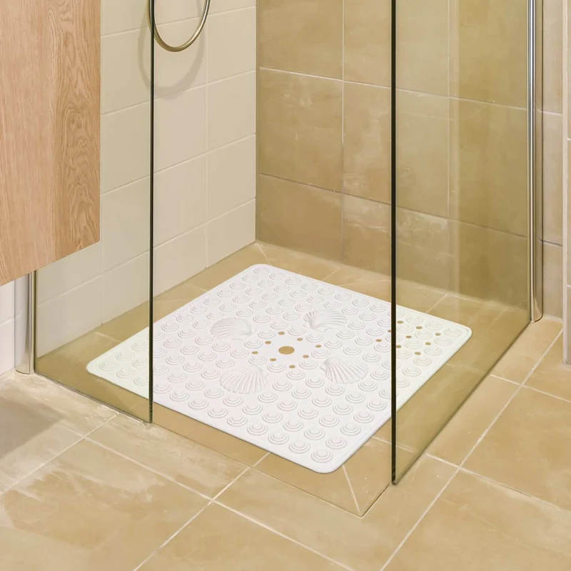 Tatkraft Shell - Alfombra de Ducha Antideslizante, 48x48 cm, Resistente al Moho, Lavable a máquina, fabricada en Italia, Color Blanco