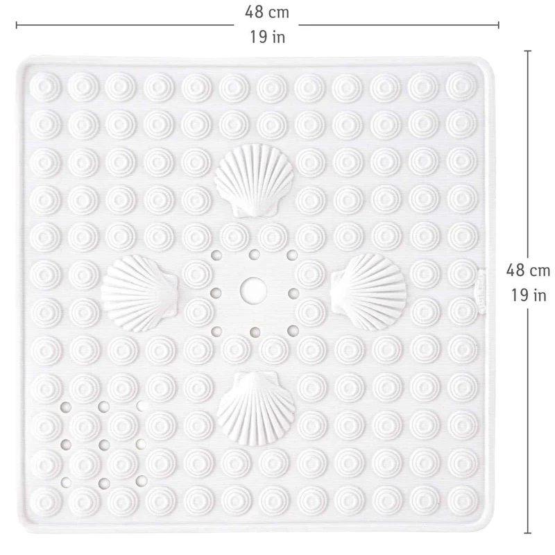 Tatkraft Shell - Alfombra de Ducha Antideslizante, 48x48 cm, Resistente al Moho, Lavable a máquina, fabricada en Italia, Color Blanco