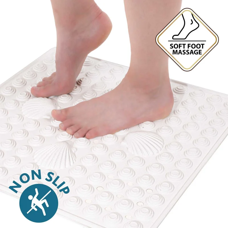 Tatkraft Shell - Alfombra de Ducha Antideslizante, 48x48 cm, Resistente al Moho, Lavable a máquina, fabricada en Italia, Color Blanco