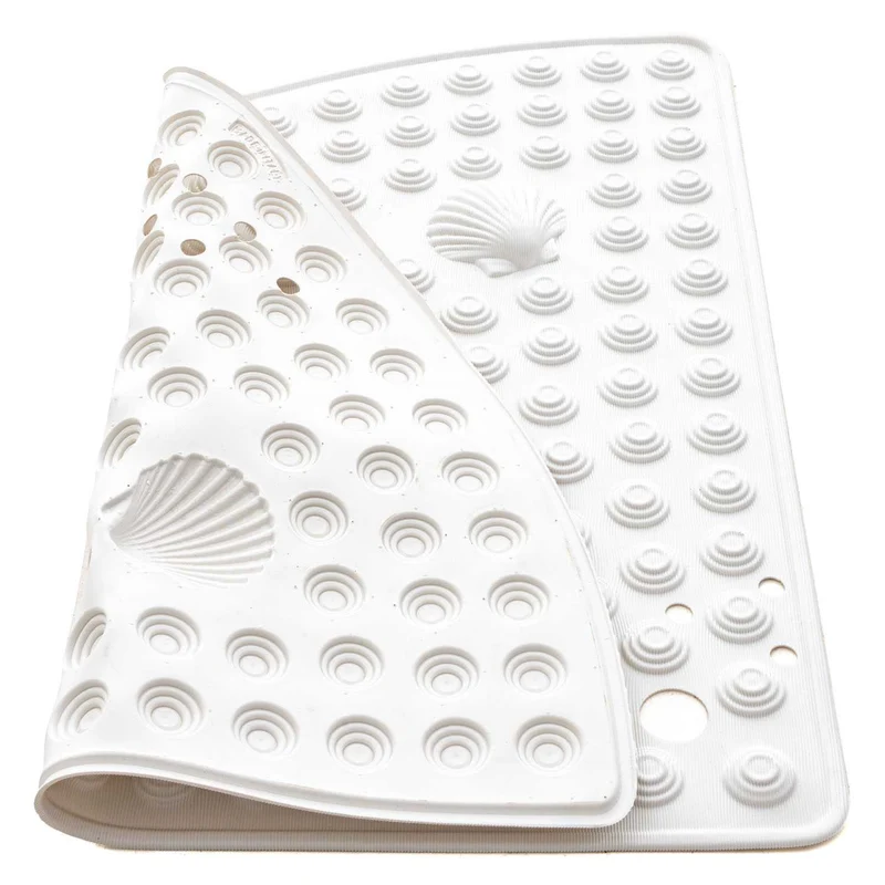 Tatkraft Shell - Alfombra de ducha angular, 58 x 58 cm, fabricada en Italia, antimoho, alfombrilla de ducha antideslizante de PVC, blanco
