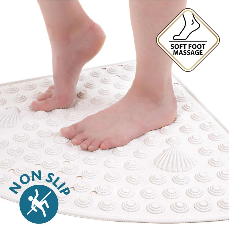 Tatkraft Shell - Alfombra de ducha angular, 58 x 58 cm, fabricada en Italia, antimoho, alfombrilla de ducha antideslizante de PVC, blanco