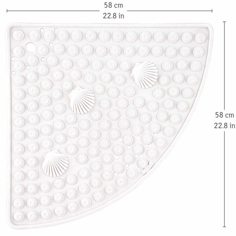Tatkraft Shell - Alfombra de ducha angular, 58 x 58 cm, fabricada en Italia, antimoho, alfombrilla de ducha antideslizante de PVC, blanco