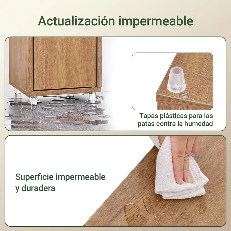 SoBuy BZR34-II-PF Mueble Columna de Baño con 5 Estantes Abiertos 2 Puertas y 1 Cajón Marrón