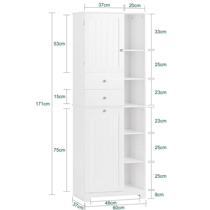 SoBuy BZR104-W Armario Alto de Baño con Estantes y Cesto para Ropa Sucia Blanco