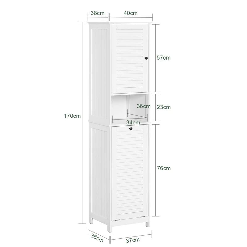 SoBuy BZR124-W Mueble Columna de Baño con 1 Cesto para Ropa Sucia Blanco