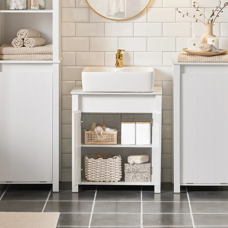 SoBuy BZR101-W Mueble para Debajo del Lavabo 2 Puertas 60 x 34 x 65,5 cm