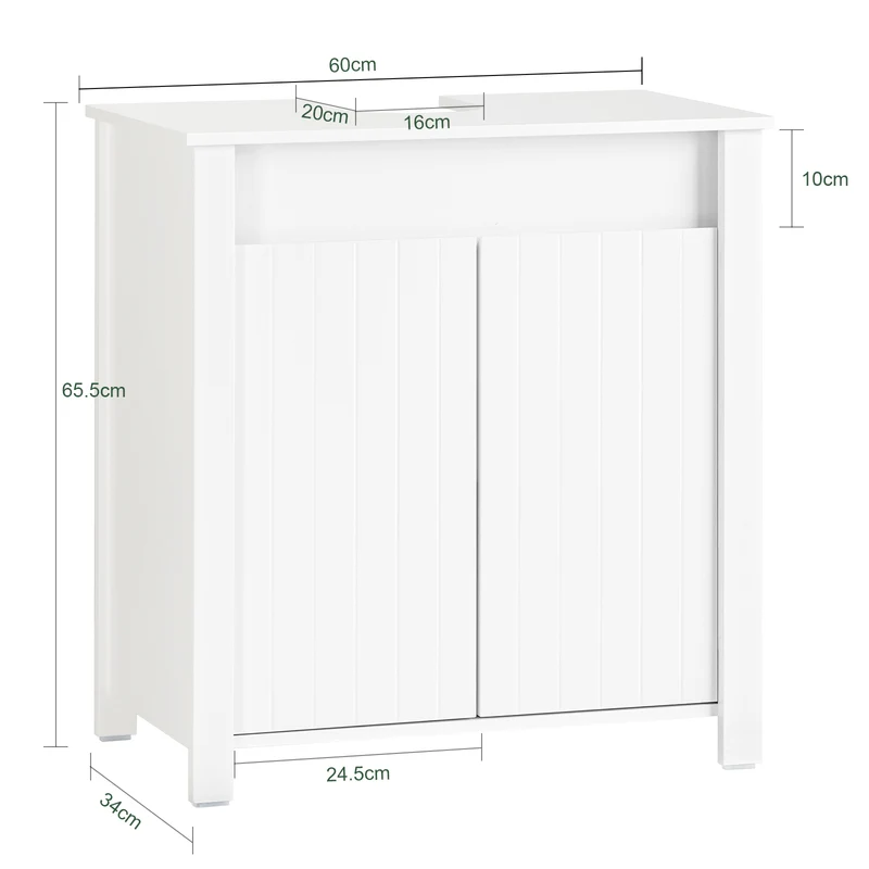 SoBuy BZR101-W Mueble para Debajo del Lavabo 2 Puertas 60 x 34 x 65,5 cm