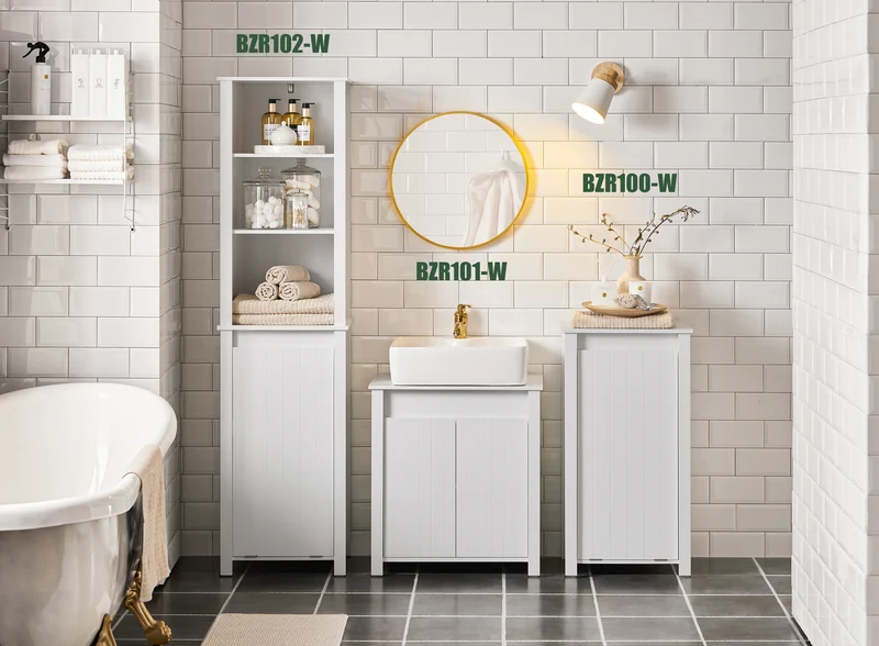 SoBuy BZR101-W Mueble para Debajo del Lavabo 2 Puertas 60 x 34 x 65,5 cm