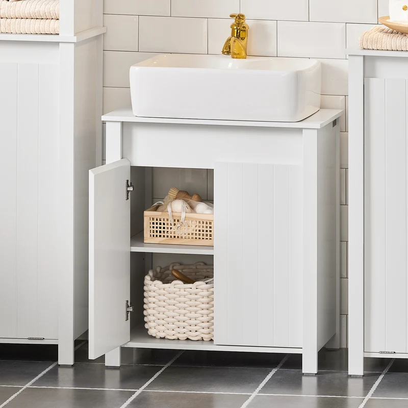 SoBuy BZR101-W Mueble para Debajo del Lavabo 2 Puertas 60 x 34 x 65,5 cm