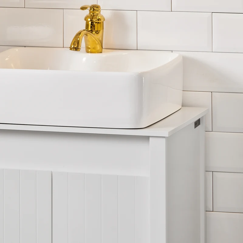 SoBuy BZR101-W Mueble para Debajo del Lavabo 2 Puertas 60 x 34 x 65,5 cm