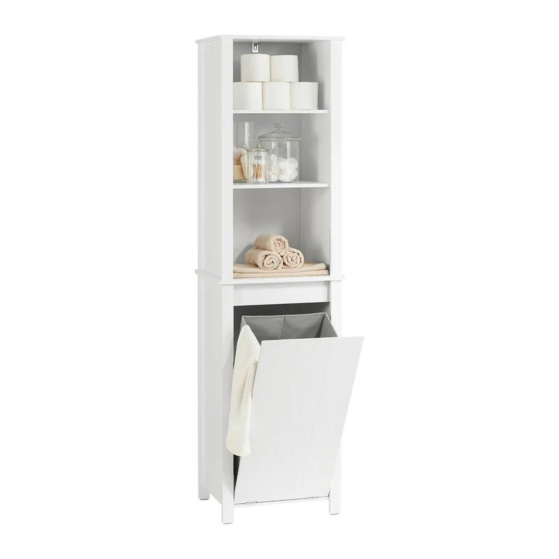 SoBuy BZR102-W Armario Alto de baño con 3 estantes y 1 cesto