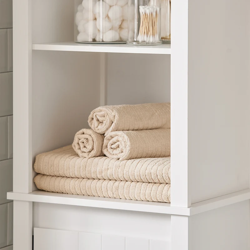 SoBuy BZR102-W Armario Alto de baño con 3 estantes y 1 cesto