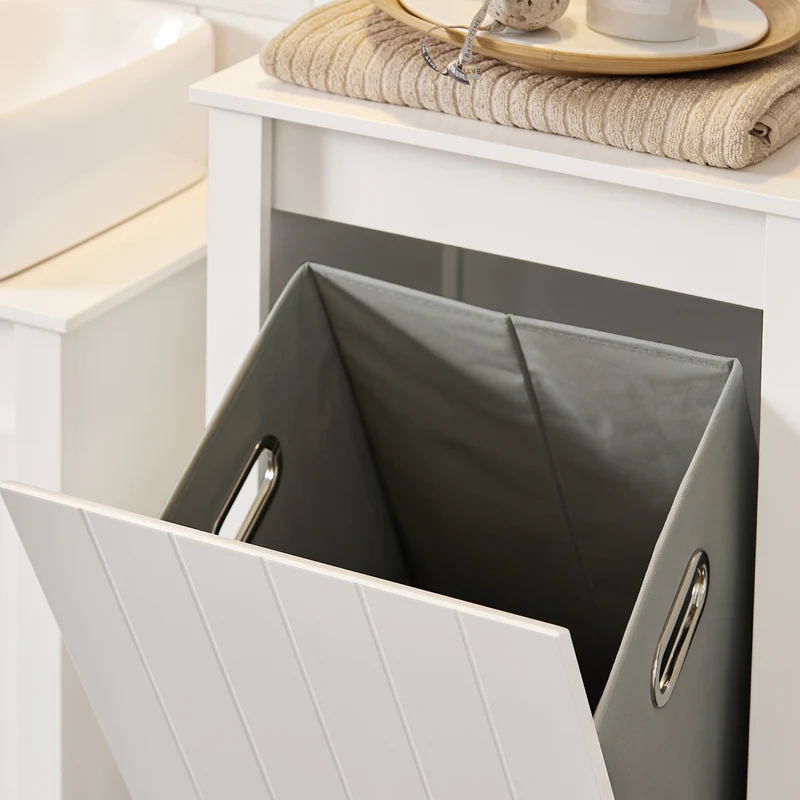 SoBuy BZR102-W Armario Alto de baño con 3 estantes y 1 cesto