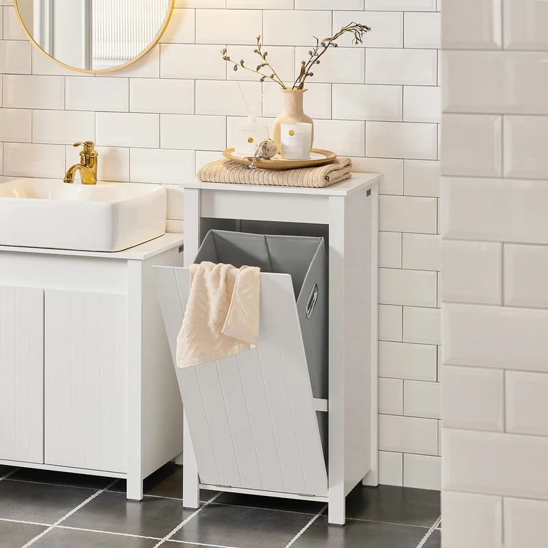 SoBuy BZR100-W Cesto para Ropa Sucia con 1 Cesto Blanco