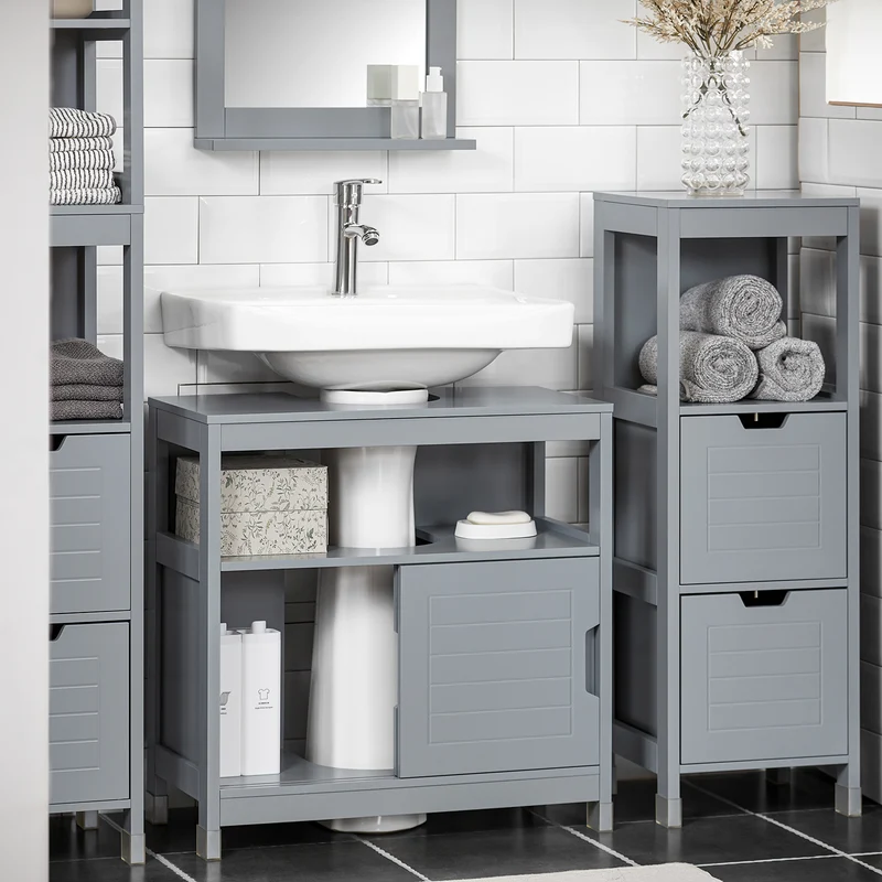 SoBuy FRG128-II-SG Mueble para Debajo del Lavabo 1 Estante y 2 Puertas Correderas