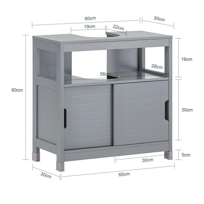 SoBuy FRG128-II-SG Mueble para Debajo del Lavabo 1 Estante y 2 Puertas Correderas