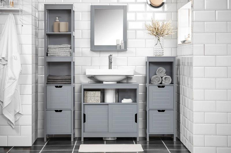 SoBuy FRG128-II-SG Mueble para Debajo del Lavabo 1 Estante y 2 Puertas Correderas