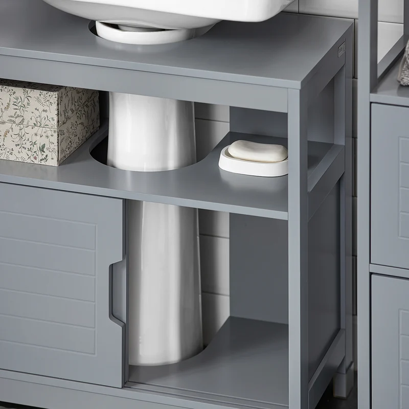 SoBuy FRG128-II-SG Mueble para Debajo del Lavabo 1 Estante y 2 Puertas Correderas