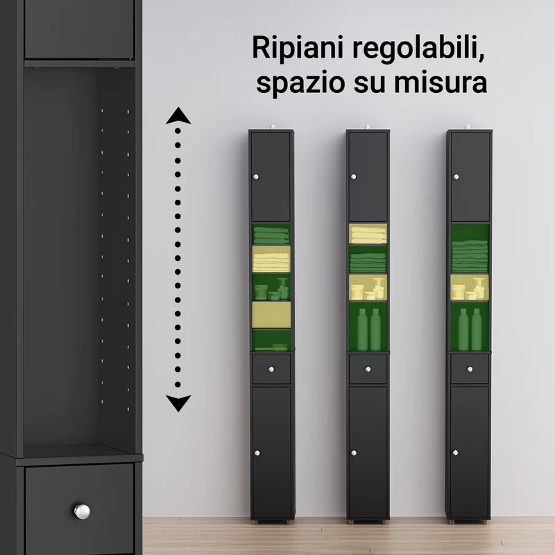 SoBuy BZR34-II-SCH Mueble Columna de Baño con 2 Puertas y 1 cajón Negro