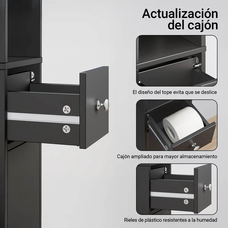 SoBuy BZR34-II-SCH Mueble Columna de Baño con 2 Puertas y 1 cajón Negro