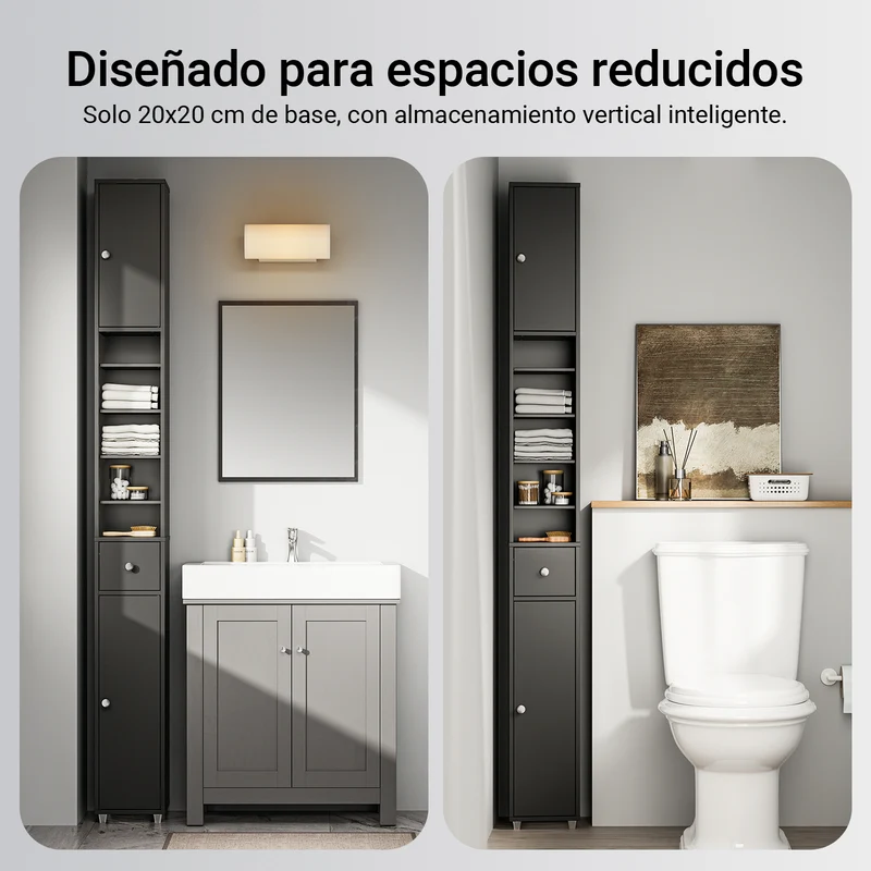 SoBuy BZR34-II-SCH Mueble Columna de Baño con 2 Puertas y 1 cajón Negro