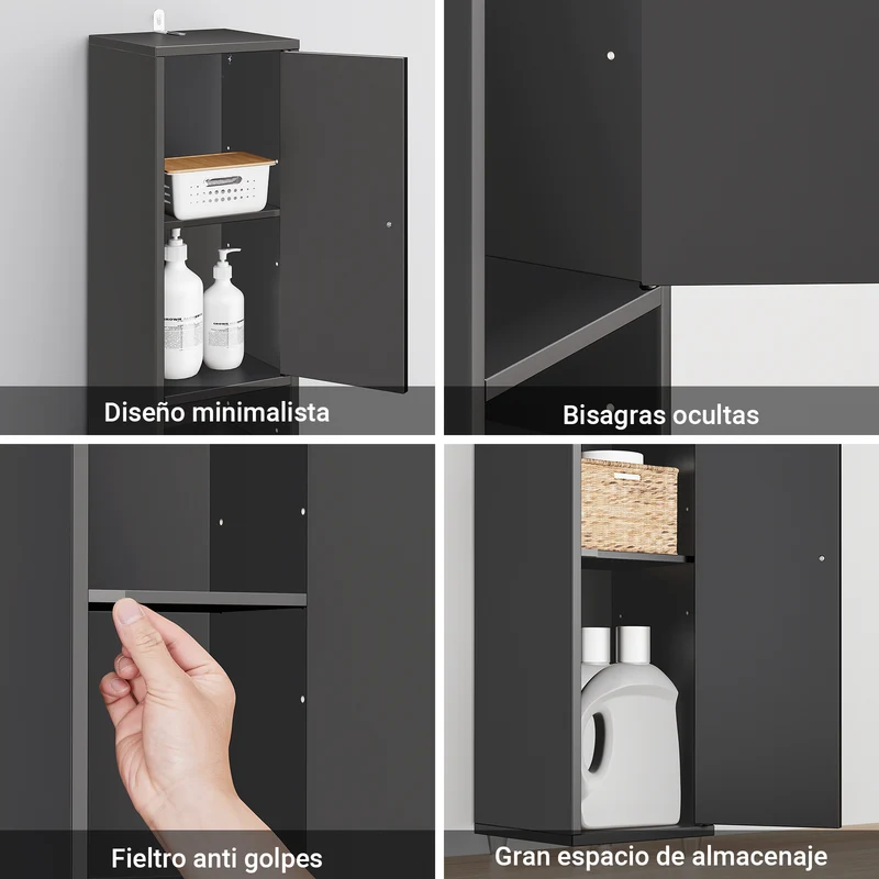 SoBuy BZR34-II-SCH Mueble Columna de Baño con 2 Puertas y 1 cajón Negro