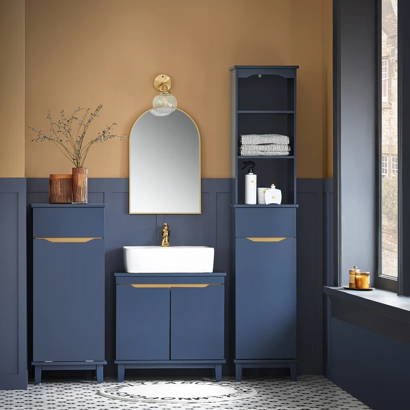 SoBuy BZR112-B Armario Alto para Baño con 3 Estantes 1 Puerta y 1 Cajón Azul