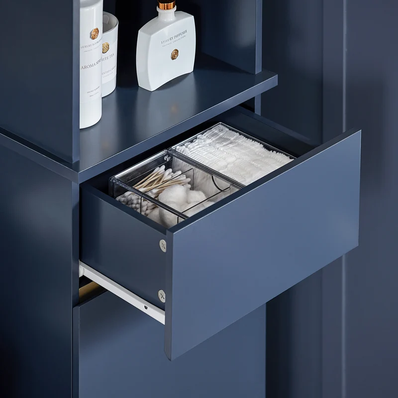 SoBuy BZR112-B Armario Alto para Baño con 3 Estantes 1 Puerta y 1 Cajón Azul