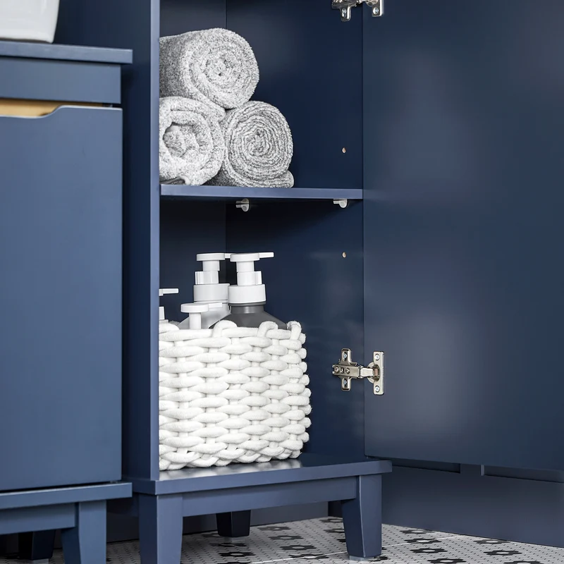 SoBuy BZR112-B Armario Alto para Baño con 3 Estantes 1 Puerta y 1 Cajón Azul