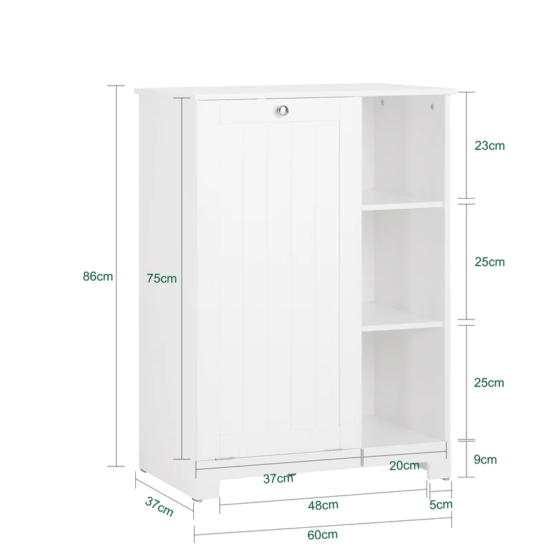 SoBuy BZR105-W Armario de Baño con 1 Cesto para Colada y 3 estantes
