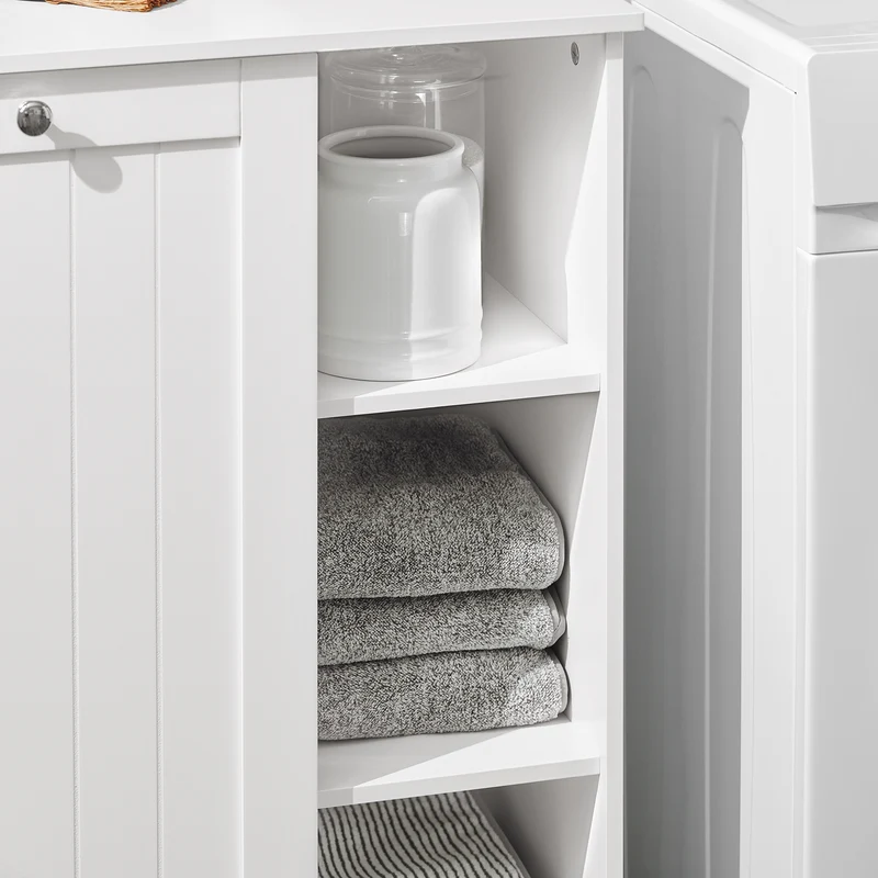 SoBuy BZR105-W Armario de Baño con 1 Cesto para Colada y 3 estantes