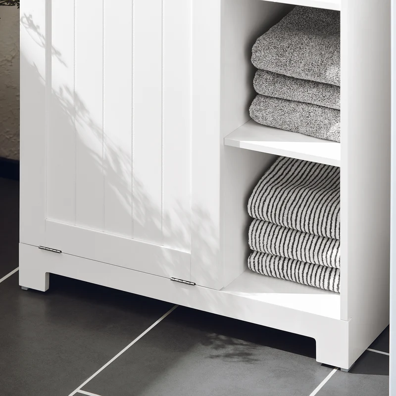 SoBuy BZR105-W Armario de Baño con 1 Cesto para Colada y 3 estantes