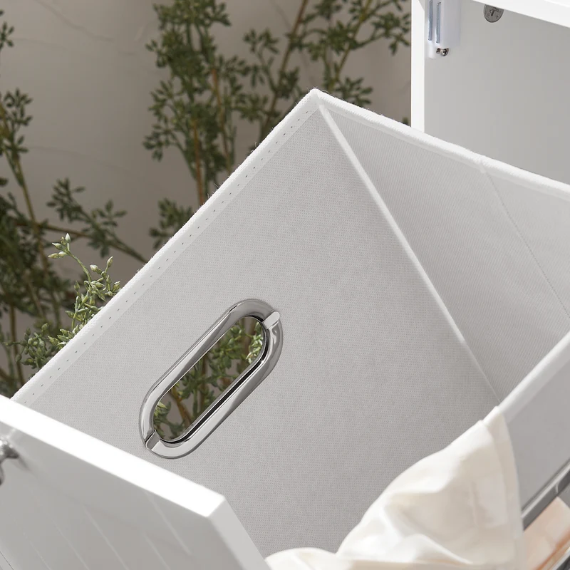 SoBuy BZR105-W Armario de Baño con 1 Cesto para Colada y 3 estantes