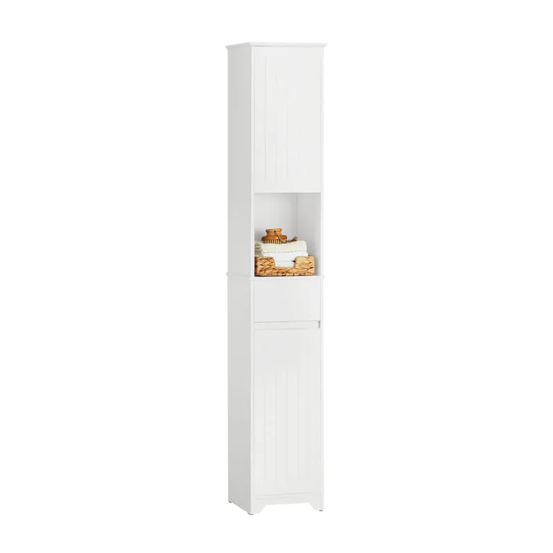 SoBuy BZR109-W Armario Alto de Baño con 1 Cesto y 1 Cajón