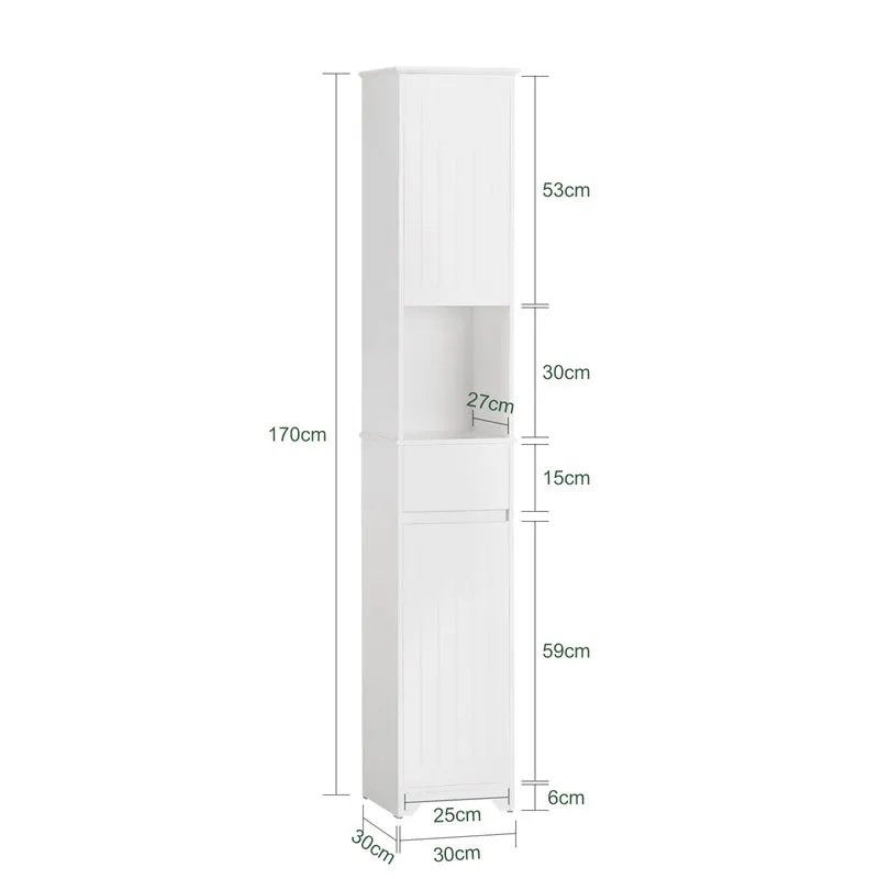 SoBuy BZR109-W Armario Alto de Baño con 1 Cesto y 1 Cajón
