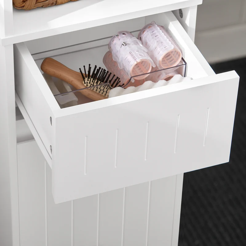 SoBuy BZR109-W Armario Alto de Baño con 1 Cesto y 1 Cajón