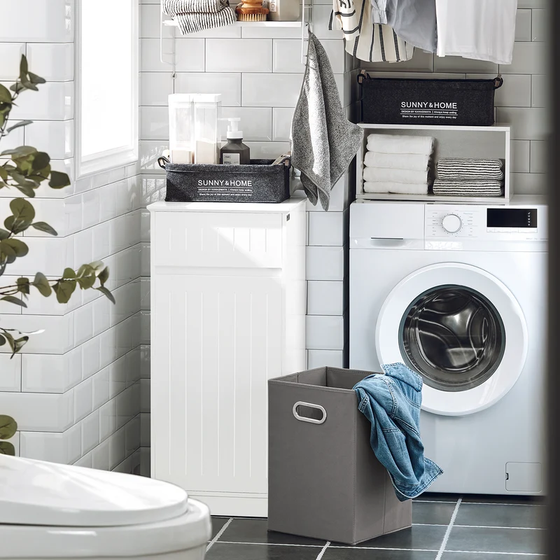 SoBuy BZR110-W Cesto para Ropa Sucia con 1 Cesto y 1 Cajón Blanco