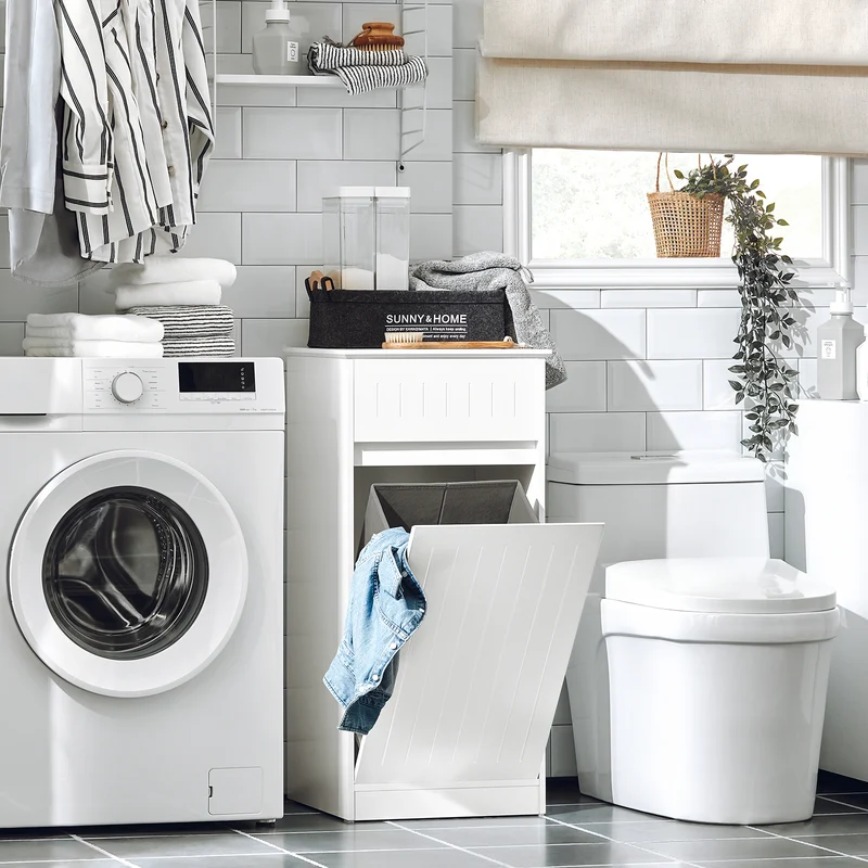 SoBuy BZR110-W Cesto para Ropa Sucia con 1 Cesto y 1 Cajón Blanco