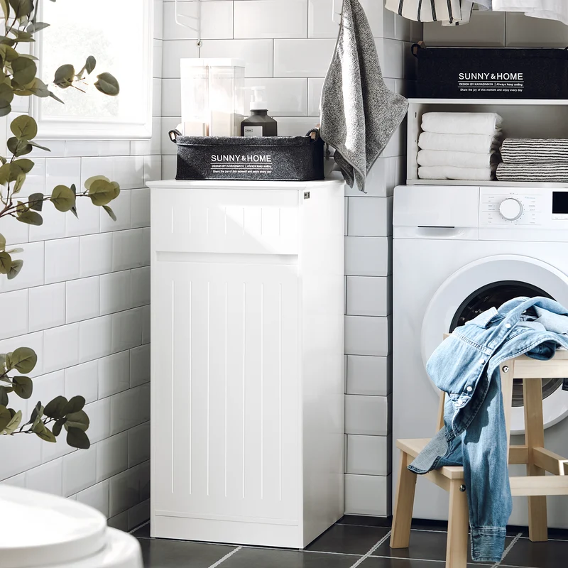 SoBuy BZR110-W Cesto para Ropa Sucia con 1 Cesto y 1 Cajón Blanco