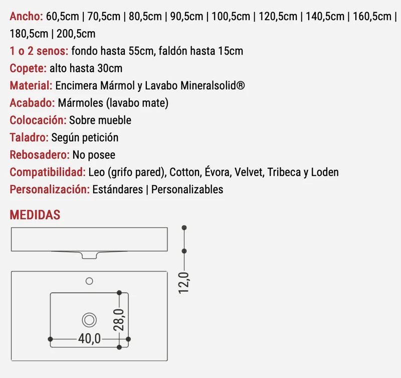 Encimera de Mármol con Faldón + Lavabo Star Encastrado - Maderó Atelier