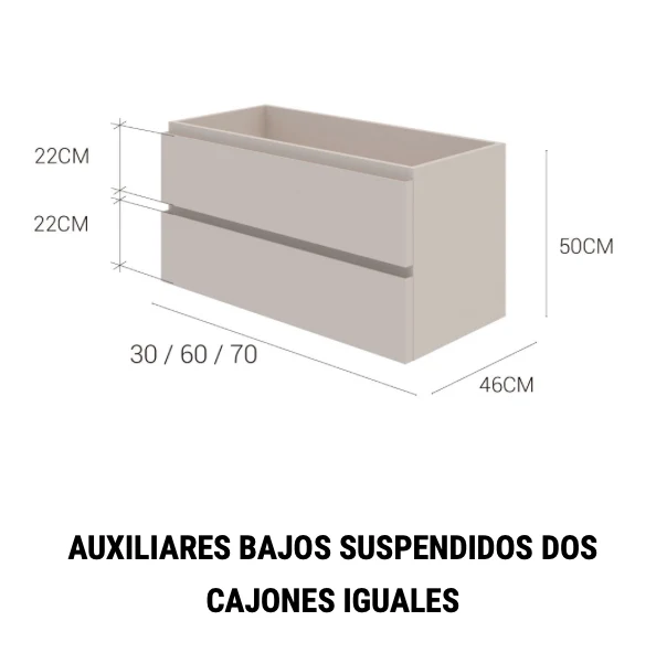 Mueble Auxiliar Leo Suspendido 2 Cajones Iguales - Bajo 50cm | Maderó