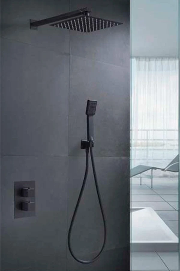 Conjunto Ducha Empotrado Termostático Negro Mate Cies - Imex